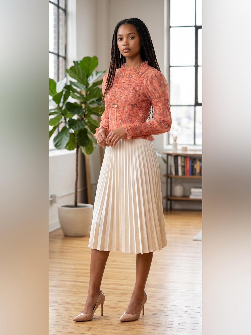 NWT | Free People | Light Coral Floral Ruffled Collar Blouse | Size S/P